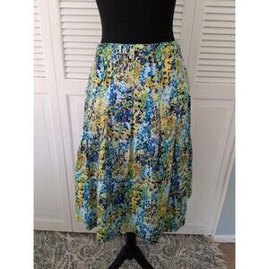 Talbots Womens Skirt Size 12 Multi Green Blue Yellow Geo Pleats Cotton Cottage